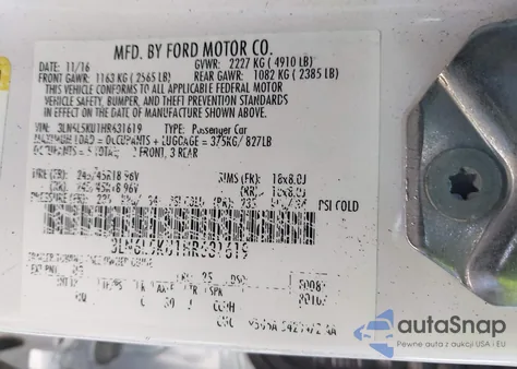 2017 Lincoln Mkz Hybrid Premiere z USA, uszkodzony, nr VIN 3LN6L5KU1HR631619